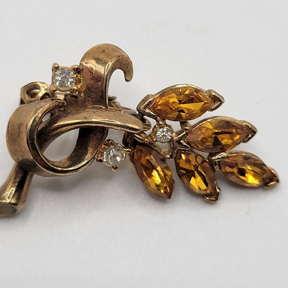 VTG "Crown" Trifari Topaz & Clear Rhinestone Earrings | SIGNED | 1930s - 1940s - Picture 3 of 12